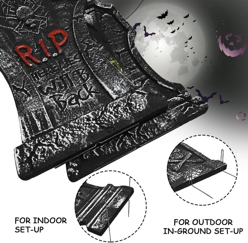 LUKBERA 5Pcs 17" Halloween Foam Tombstones, RIP Graveyard Tombstones with Bonus Metal Stakes Decorations for Halloween Lawn Yard Outdoor, Haunted House Decor - Image 3